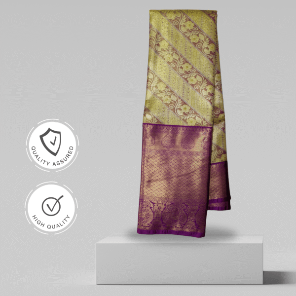 Royal Grape & Gold Diagonal Weave Kanchipuram Silk Saree